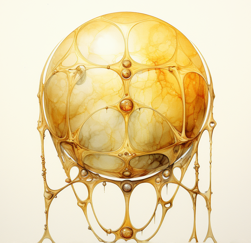 A golden orb draped with fineries. 