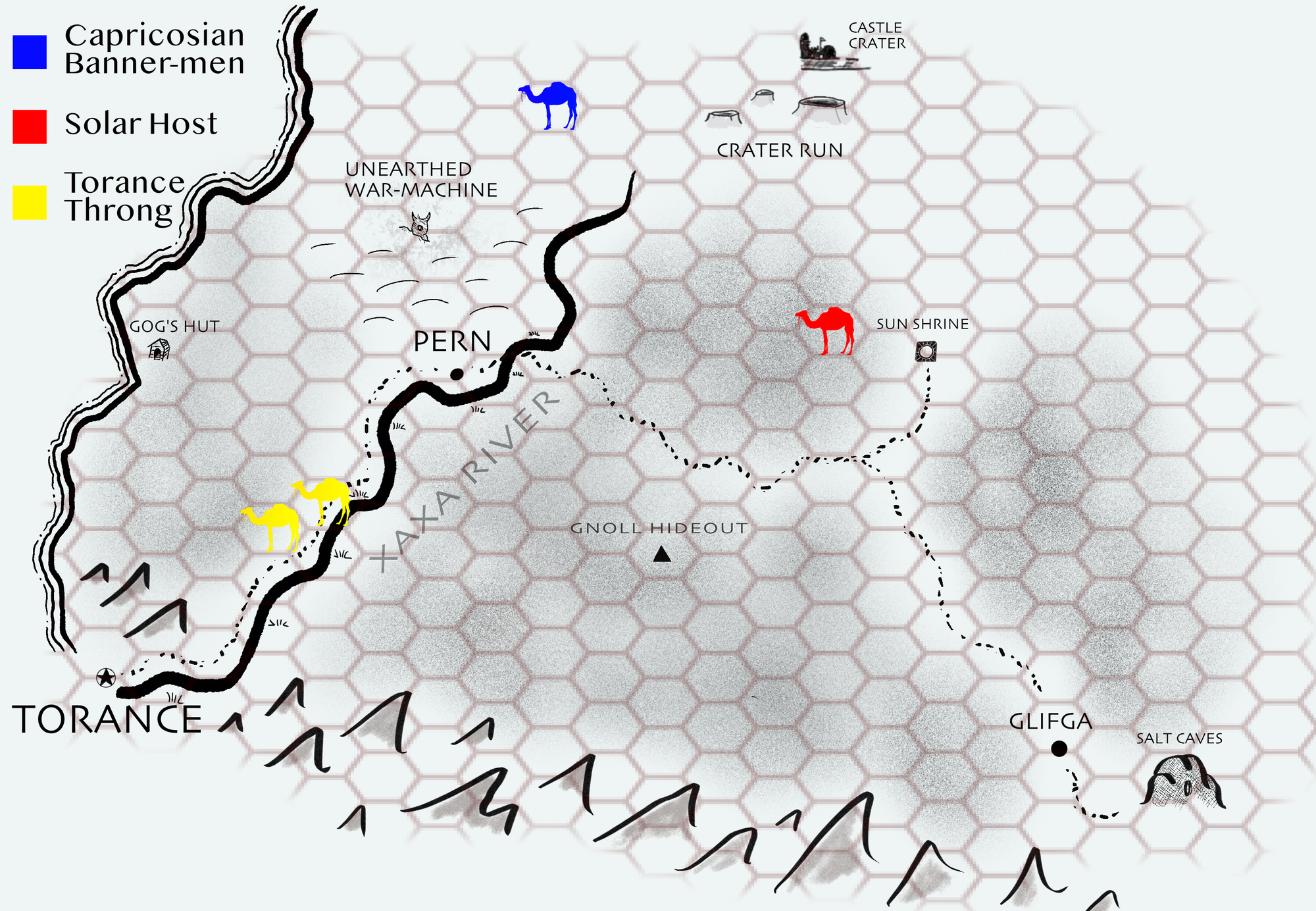 A hand drawn map with a grid of Xaxa River Valley.