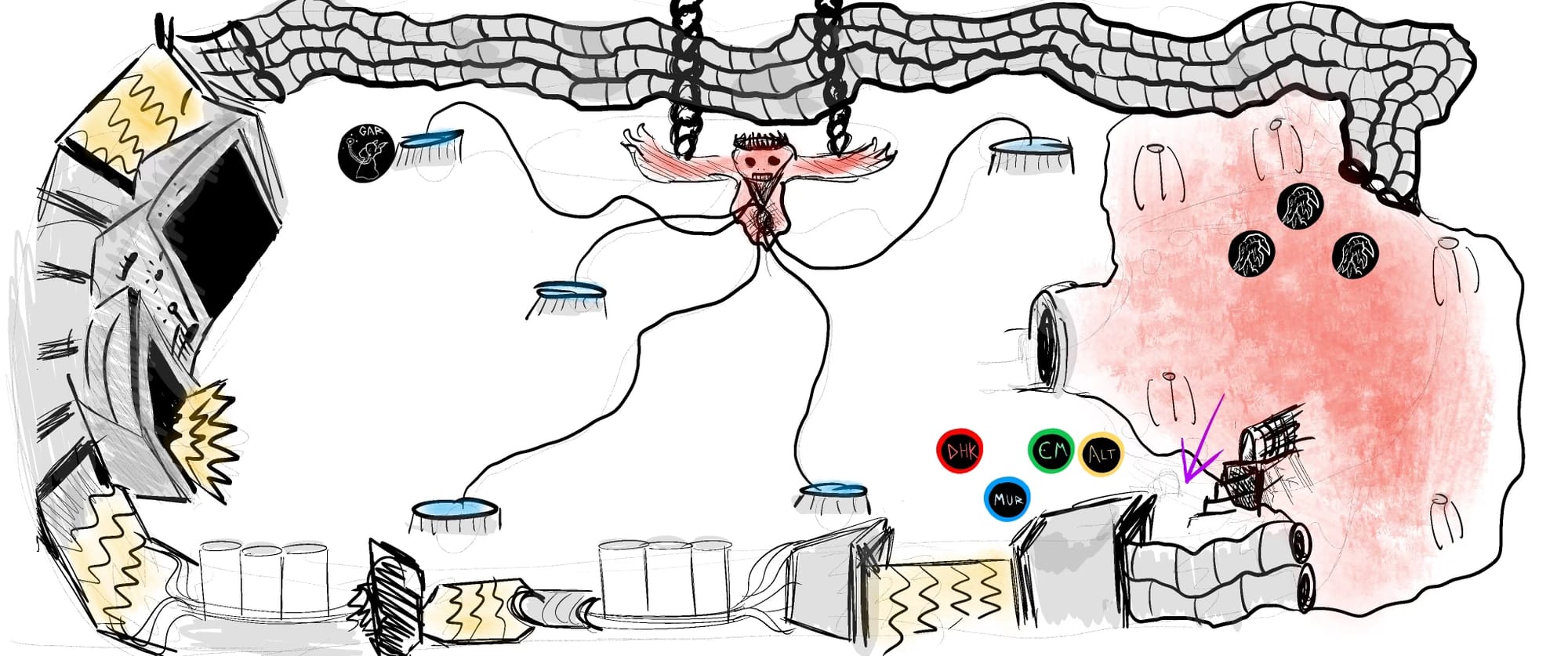 Digital map of a D&D battle, hand-drawn in Procreate. 