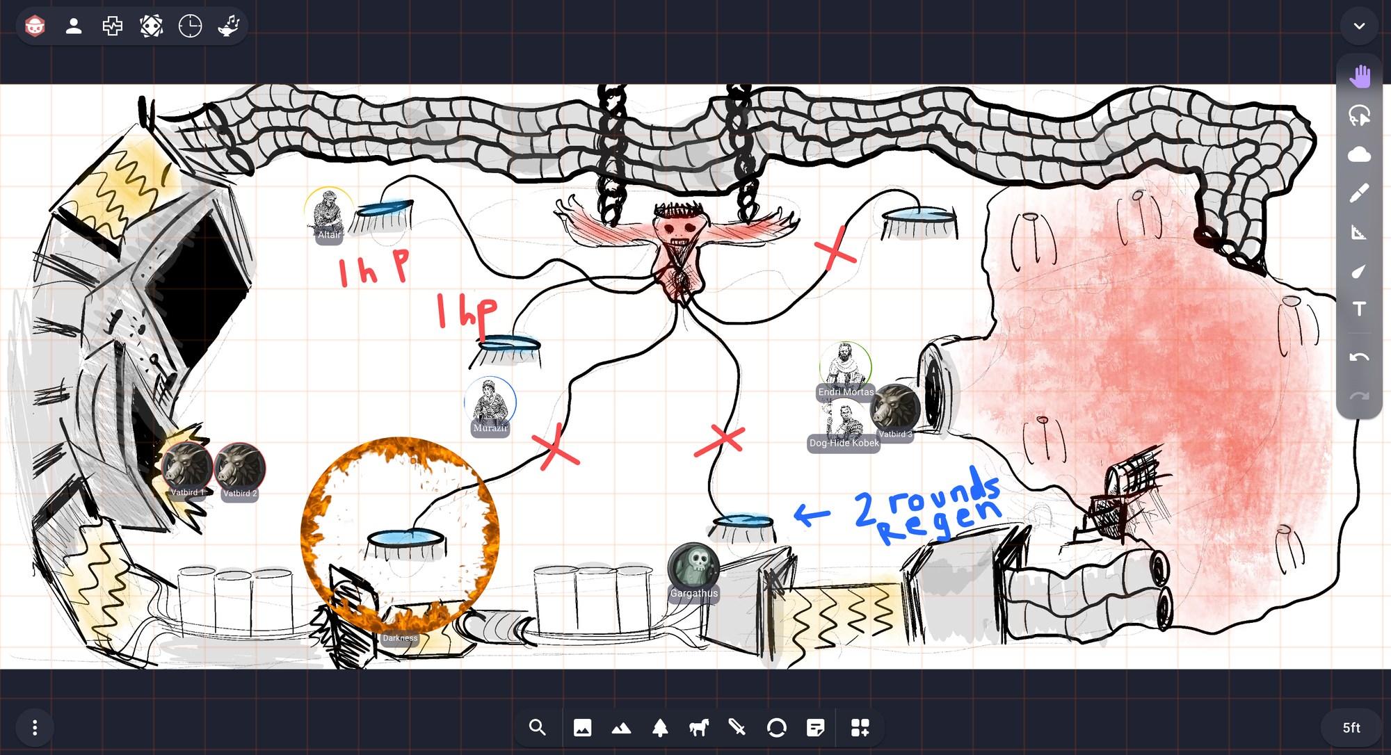 Hand drawn digital map of a boss battle. 